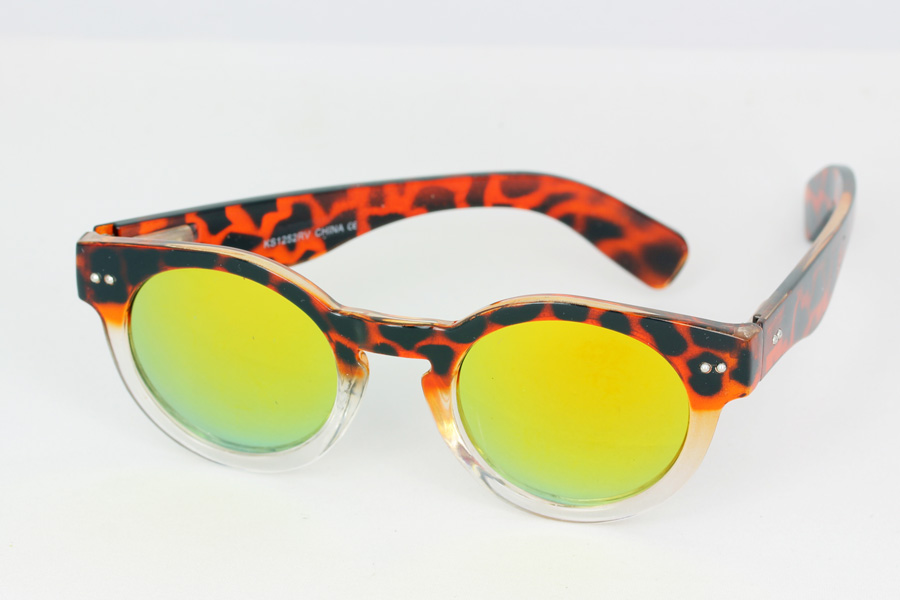 Skildpaddebrun og gennemsigtig rund solbrille med spejlglas | runde_solbriller