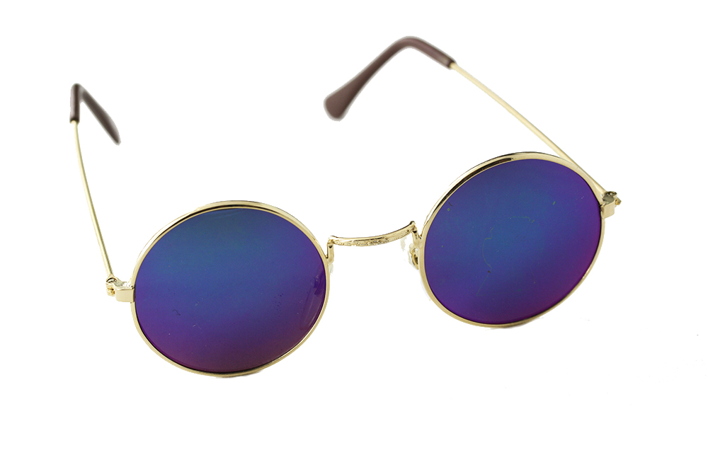 Runde John Lennon solbriller. Metal stel i guld m/ multifarvet glas | search