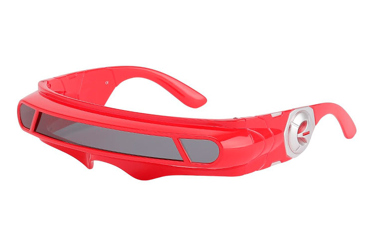 Rød Star-Trek solbrille i Marvelous Mosell stil. Perfekt til udklædnin, modeshow, opvisning eller din unikke/rå stil til weekendens fester | sjove_udklaednings_briller