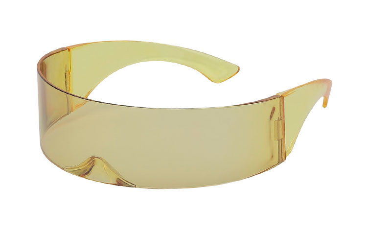 Festival / Spacy solbrille i transparent lysegul som følger ansigtet rundt og beskytter i siderne | billige-solbrille-nyheder
