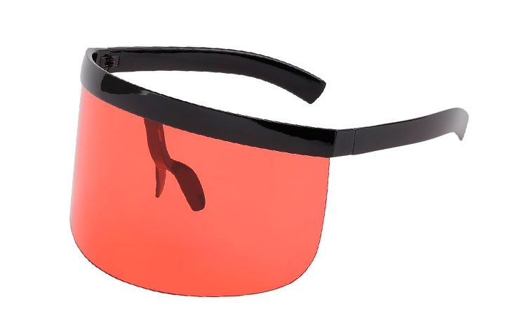 Kæmpe STOR solbrille / ansigts skærm i transparent rød og sort. Overdrevet store solbrille minder lidt om en svejseskærm, ansigts skjold / ansigts skærm | search
