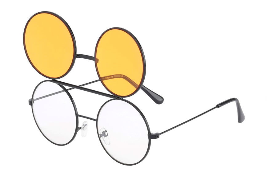 Brille i sort metal stel med flip-up solbrille med orange glas.  | flip-up-solbriller-2
