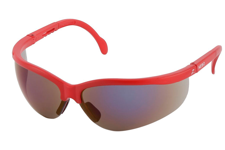 Sports / cykel / løbe brille med mærket "NEBO". Mat sort stel med let multifarvet spejlglas i lilla nuancer. Solbrillen har en dejlig pasform hvor glassene følger ansigtet rundt. | golf-solbriller