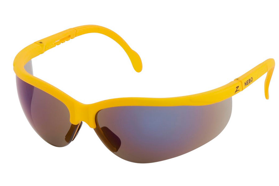  Gul sport brille med let multifarvet spejlglas i lilla nuancer. Solbrillen har en dejlig pasform hvor glassene følger ansigtet rundt. | cykelbriller