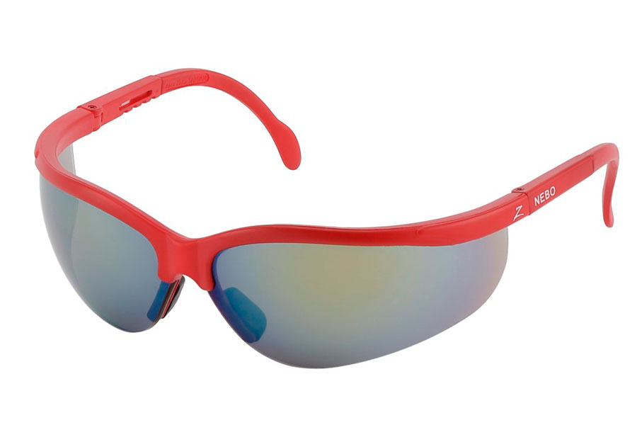  Rødt sportsbrille med let multifarvet spejlglas i gule nuancer. <br> Solbrillen har en dejlig pasform hvor glassene følger ansigtet rundt | sport_solbriller_sportssolbriller