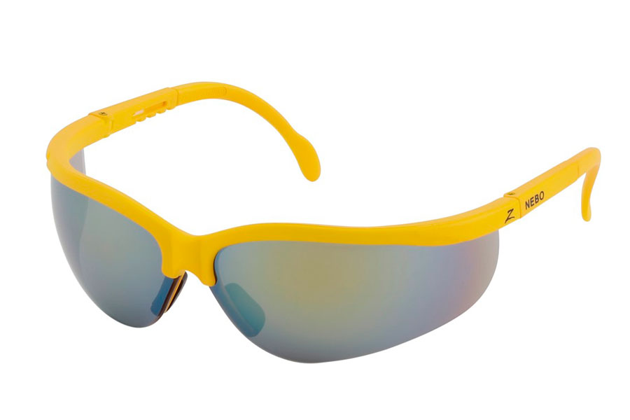Gul sports solbrille med let multifarvet spejlglas.  Solbrillen har en dejlig pasform hvor glassene følger ansigtet rundt.  | golf-solbriller