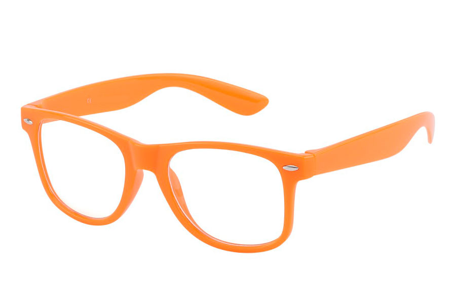Orange wayfarer brille med klart glas uden styrke. | klar_glas_briller