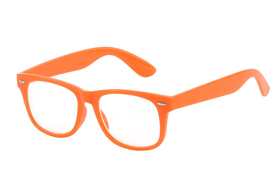 BØRNE brille i wayfarer design med klart glas i orange stel | klar_glas_briller
