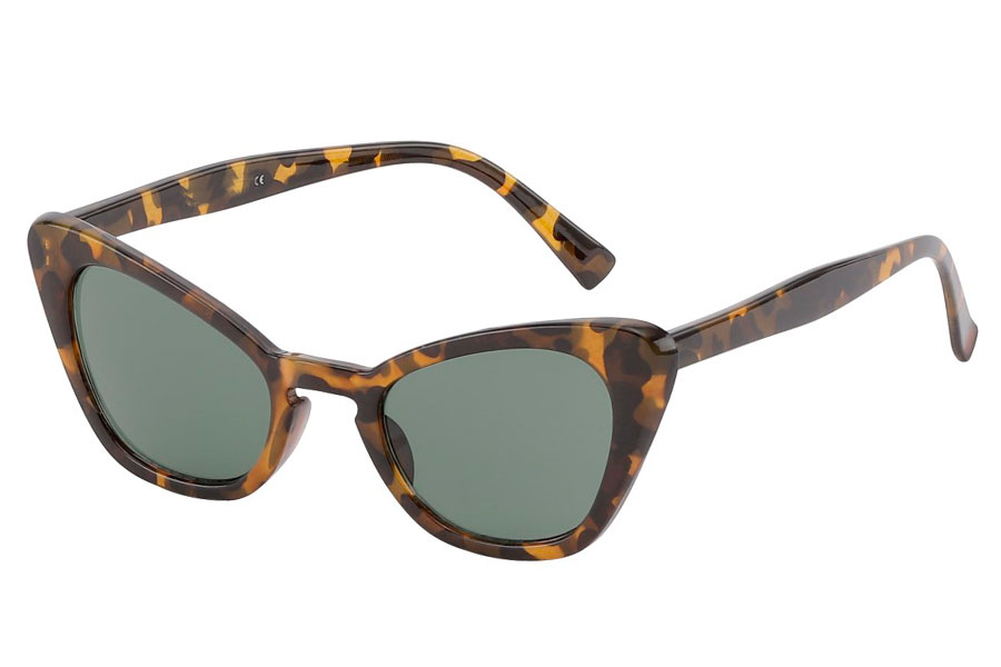 Skildpadde / leopard brun cateye solbrille med mørke grønlige glas. | retro_vintage_solbriller