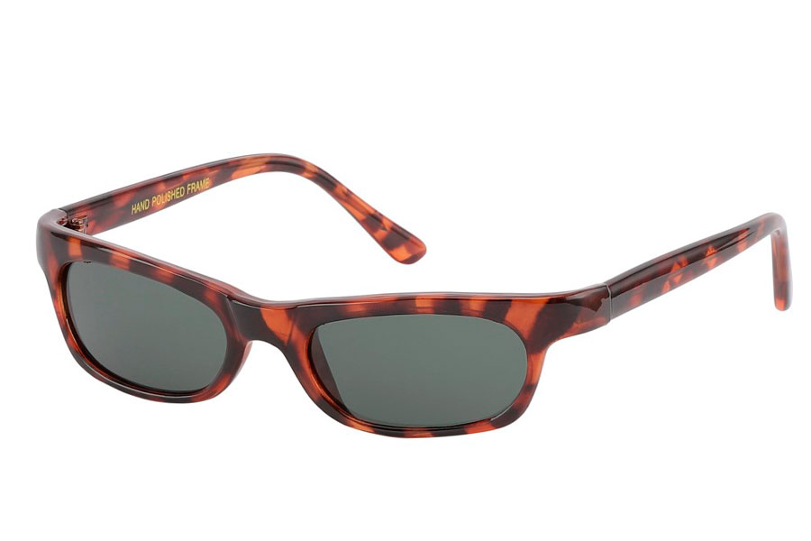 90´er modebrillen, den smalle firkantede brille i enkelt design. Stellet er rødligt leopard / skildpadde spettet med alm. mørke solbrille linser | solbriller_maend