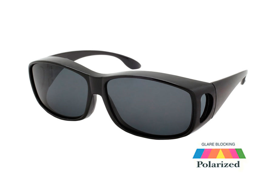 Polaroid Fit-Over solbriller i sort stel med bløde former. Til dig der gerne vil bruge solbriller selvom du bruger briller.  | solbriller_maend