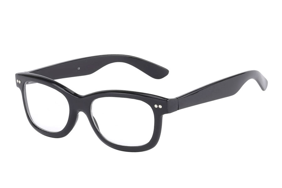 Klar glas brille i sort wayfarer-agtigt look. | klar_glas_briller