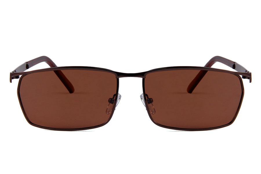Maskulin Solbrille. Stellet er stærk kvalitet i blank mørk brun-bronze stel.. Enderne på stængerne har beskyttende mørk rød-brun plastik | oversize_store_solbriller-2