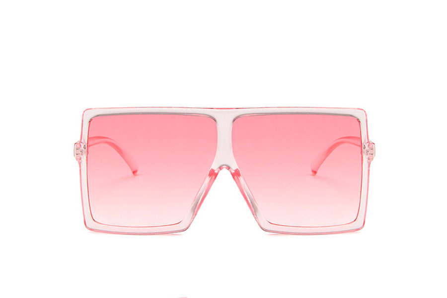 Kæmpe oversize solbrille i stort og fladt design. Stellet er transparent soft lyserødt i robust og god kvalitet | solbriller-farvet-glas-2