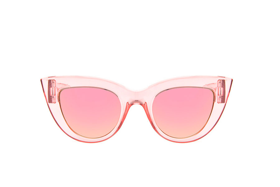 Cateye solbrille med spejlglas i fersken-lilla nuancer. Kraftigt og bredt design med spidser hjørner og runde former. | retro_vintage_solbriller-2