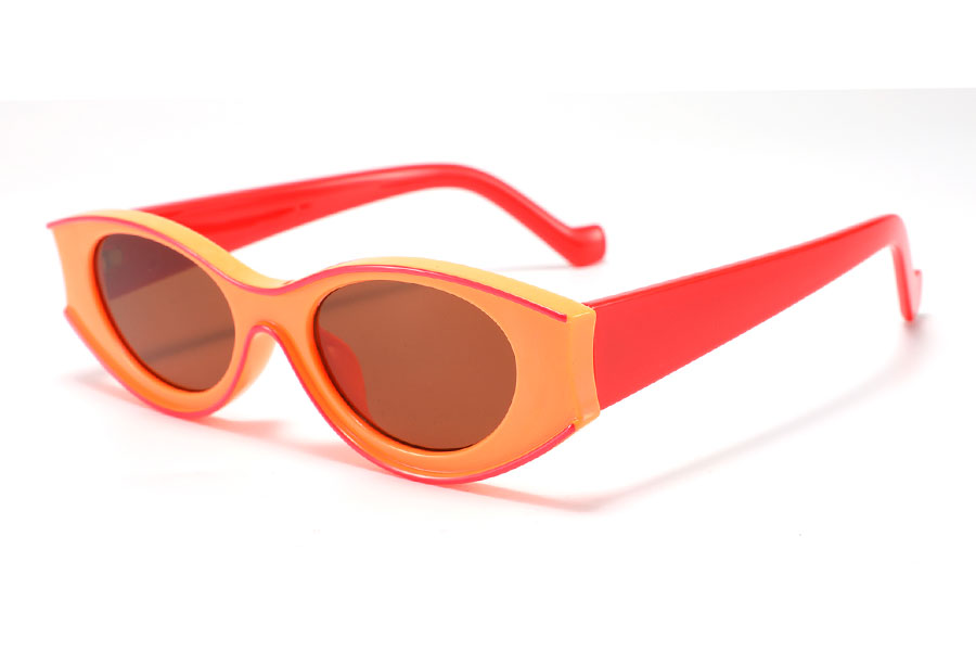 Vildeste hipster racer brille i fræk farvesammensætning af orange front og røde stænger. | oval-solbriller