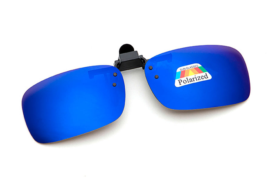 Polaroid clip-on solbrille med spejlglas i blå-lilla nuancer | clip-on-solbriller