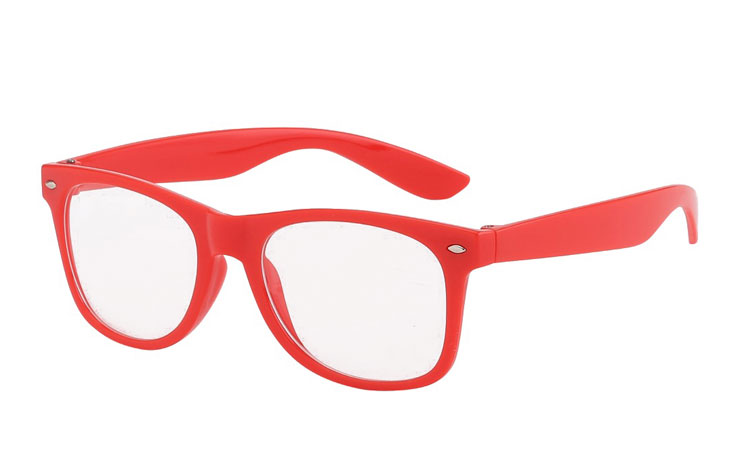 Rød wayfarer klarglas brille uden styrke  | 
