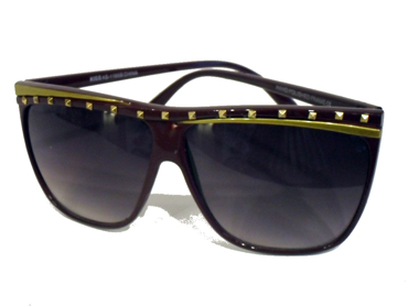 Solbrille m/ nitte design øverst. Mørk lilla m/ guld | bling-sten-glitter