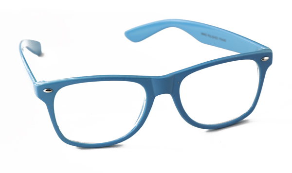 Lysblå / tyrkisblå brille uden styrke i wayfarer look | klar_glas_briller
