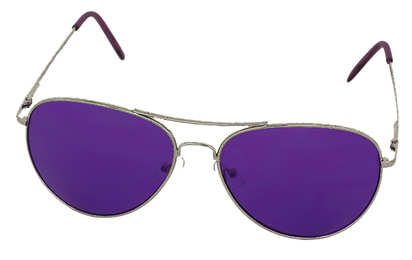Guldfarvet metal pilot solbriller med lilla glas | solbriller-farvet-glas