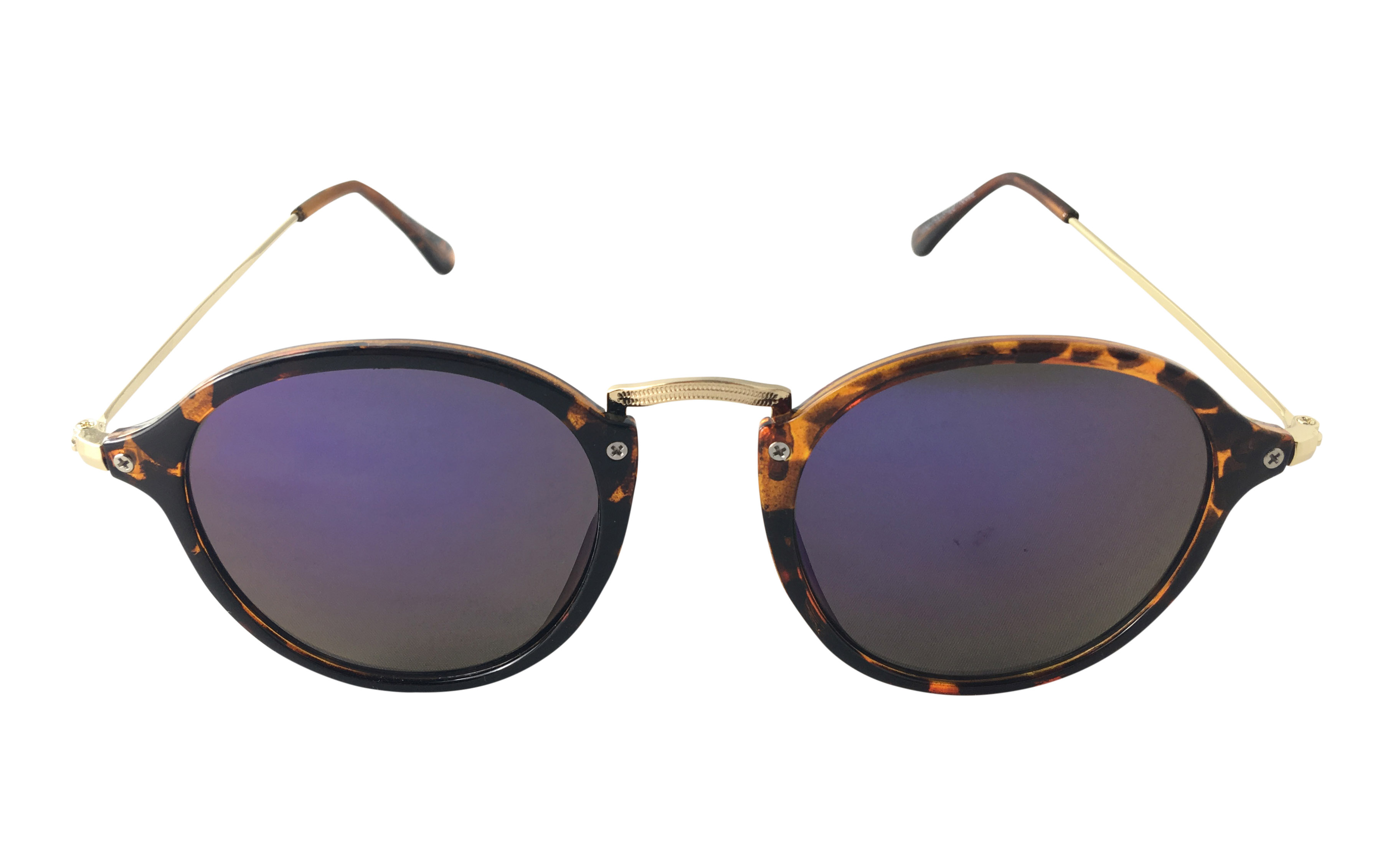 Rund solbrille i skildpaddebrunt stel med lilla spejlglas - Design nr. 3290