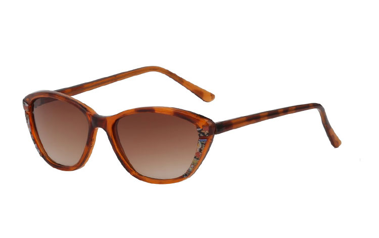 Skildpaddebrun / leopardbrun Cateye solbrille med guld  - Design nr. 3408