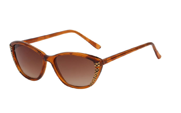 Skildpaddebrun / leopardbrun cateye solbrille med guld  - Design nr. s3411
