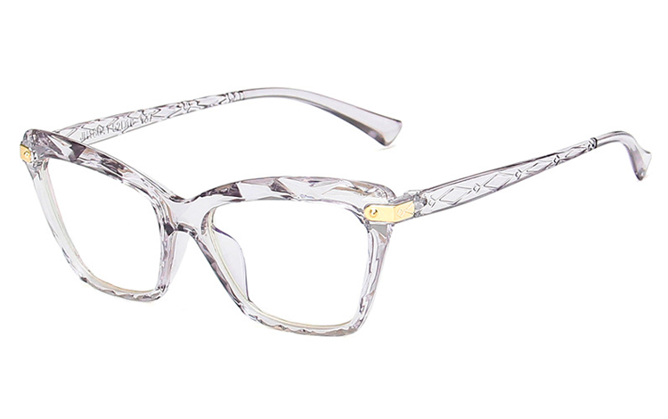 Grå transparent cat-eye brille i mønstret og indgraveret glas. - Design nr. 4397