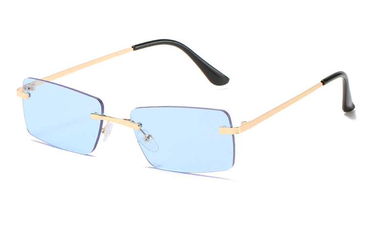 Fræk solbrille i aflangt firkantet design med blå glas - Design nr. 4404