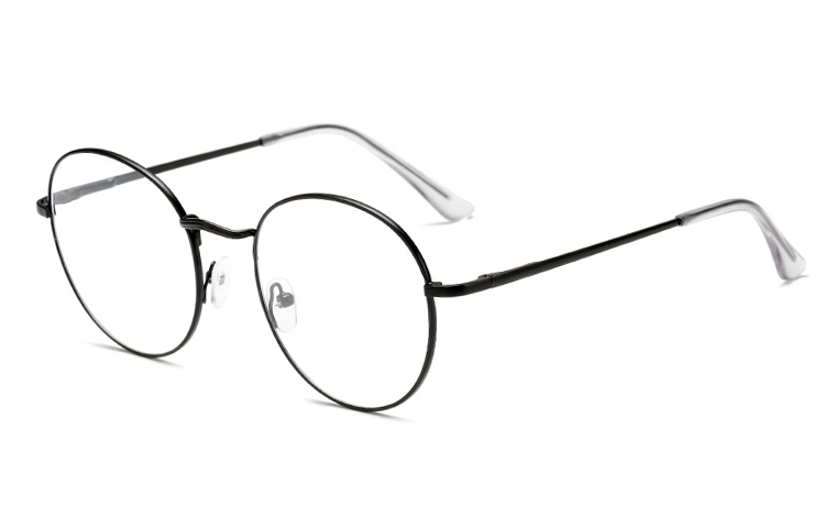 Rund metalbrille i sort med klart glas uden styrke - Design nr. 4419