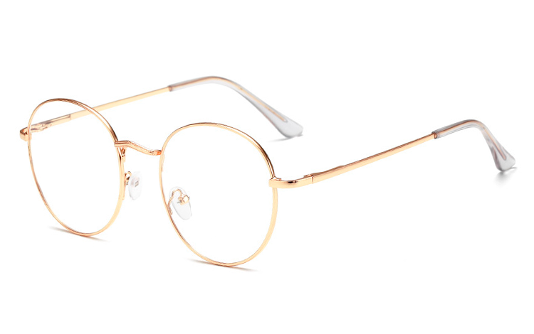 Rund guldfarvet metalbrille med klart glas uden styrke - Design nr. 4421