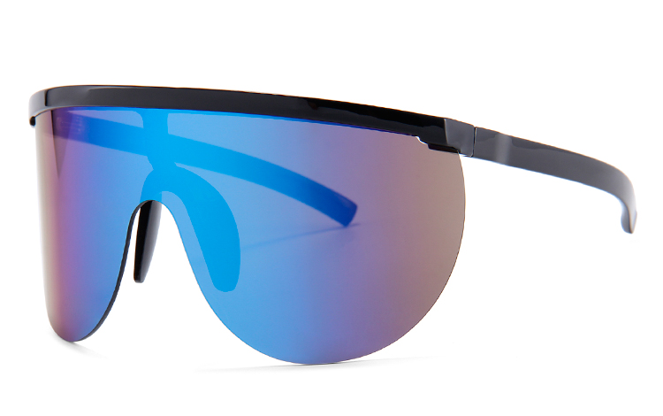 Stor oversized solbrille med blå-lilla spejlglas. - Design nr. 4433