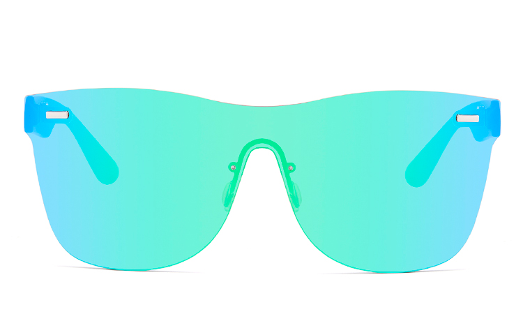 Flad one-piece solbrille med blå-grønne spejlglas - Design nr. 4439
