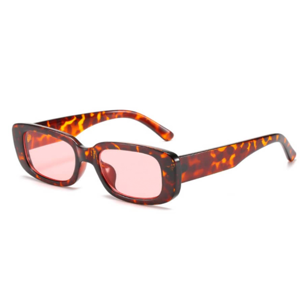 Aflang firkantet solbrille med lyserøde glas - Design nr. 4567