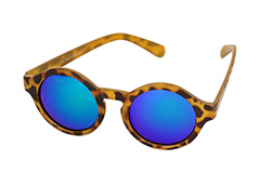 Rund modesolbrille i lys skildpadde design med spejlglas - Design nr. s1124