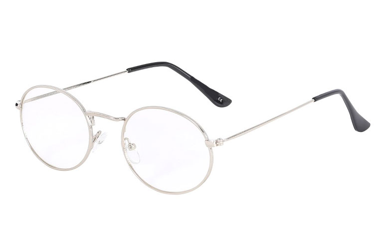 Sølvfarvet oval brille med klart glas uden styrke - Design nr. s3621