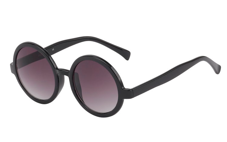 Stor rund solbrille i sort. Hippie vintage look. - Design nr. 385