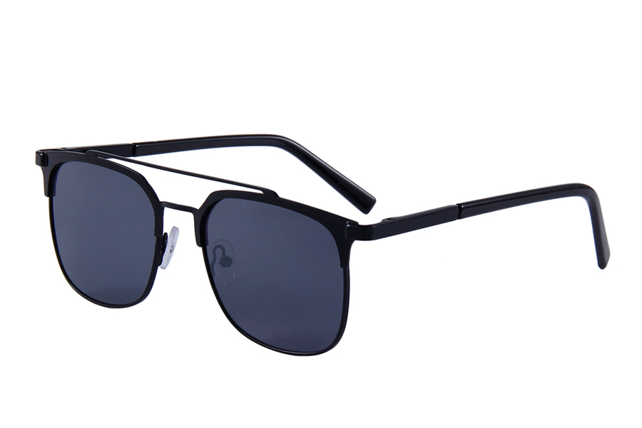 Fræk sort clubmaster solbrille med dobbelt næsebro - Design nr. s3884