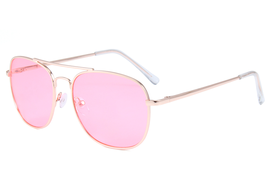 Aviator solbrille i firkantet design med lyserøde glas - Design nr. s3886