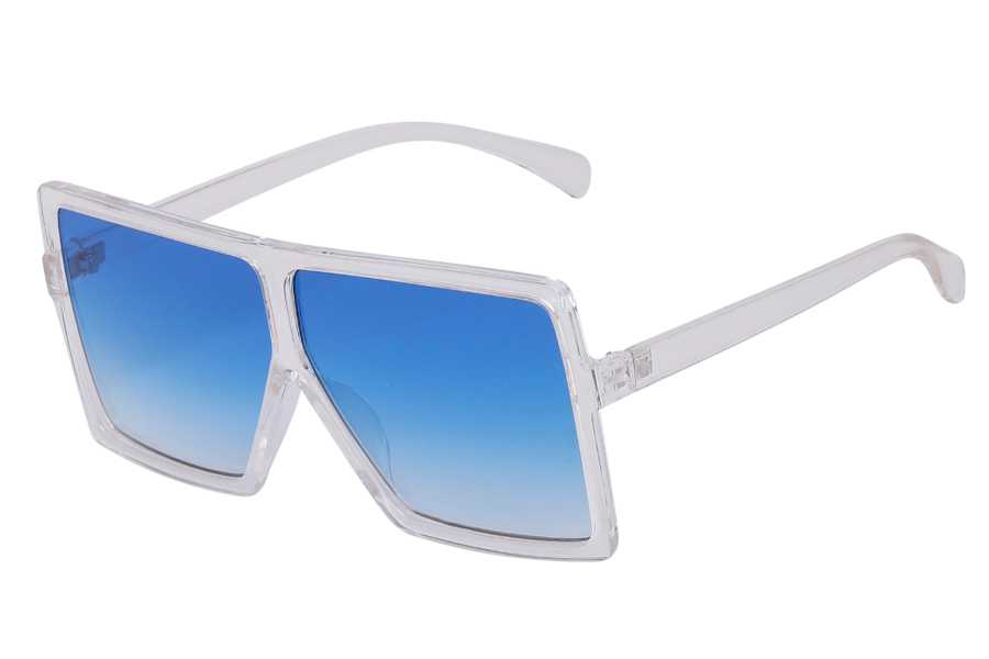 Klar transparent oversized brille med blå linser - Design nr. s3939
