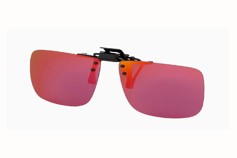 Polaroid clip-on solbrille i aflangt design med rødelige spejlfarvet glas - Design nr. s4048