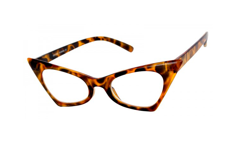 Cat-eye brille i kantet design i skildpadde/leopard spættet stel - Design nr. s4061