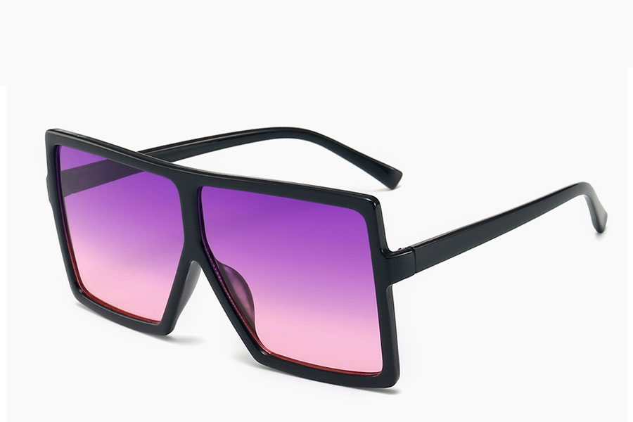 Oversized sort firkantet brille med lilla glas i fladt design - Design nr. s4100