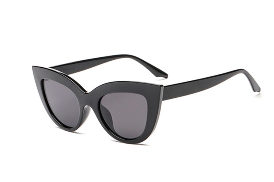 Cat-Eye solbrille i blank sort stel med mørke grå-sorte glas - Design nr. s4158
