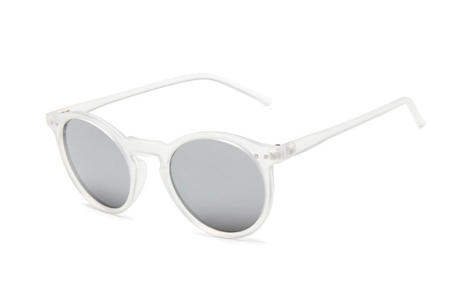 Rund solbrille i mat halv-transparent stel med sølvfarvet spejlglas - Design nr. s4159