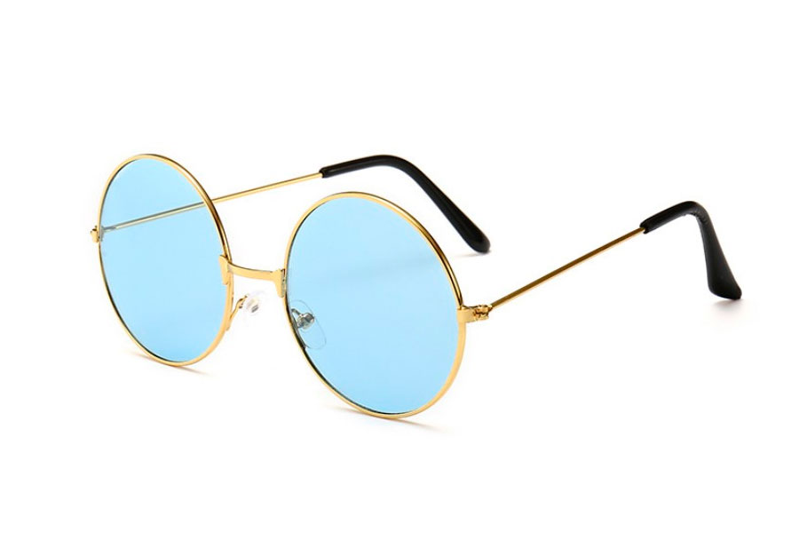 Rund guldfarvet lennon solbrille med blå linser - Design nr. s4172
