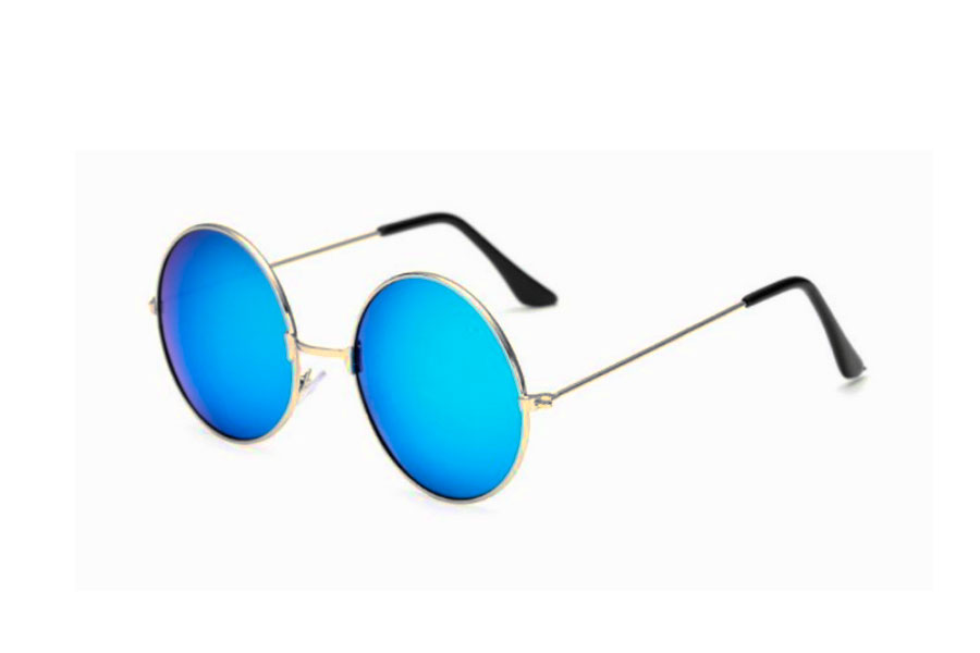 Rund metal solbrille i guldfarvet stel med spejlglas i blå nuancer - Design nr. s4200