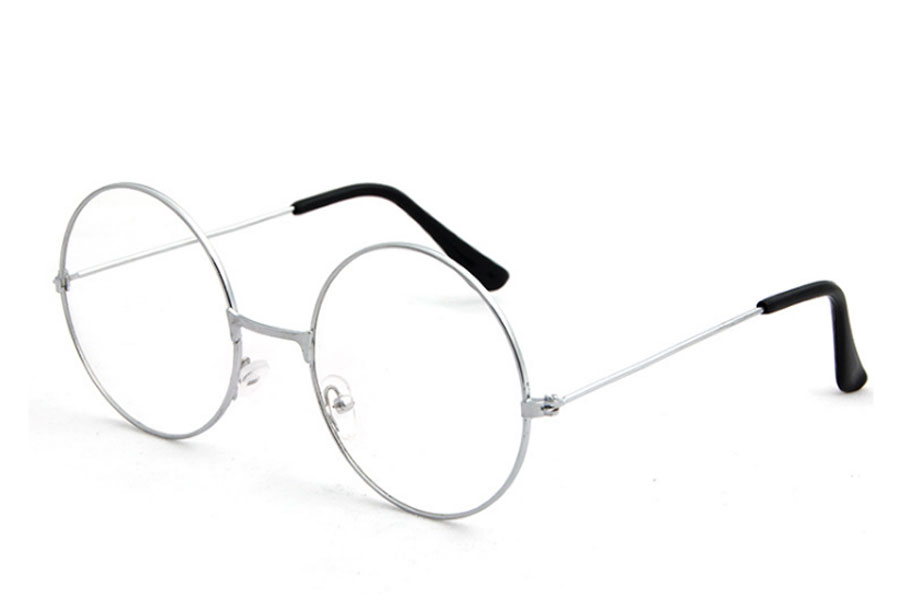 Stor sølvfarvet metal brille i det moderigtige John Lennon look - Design nr. s4212