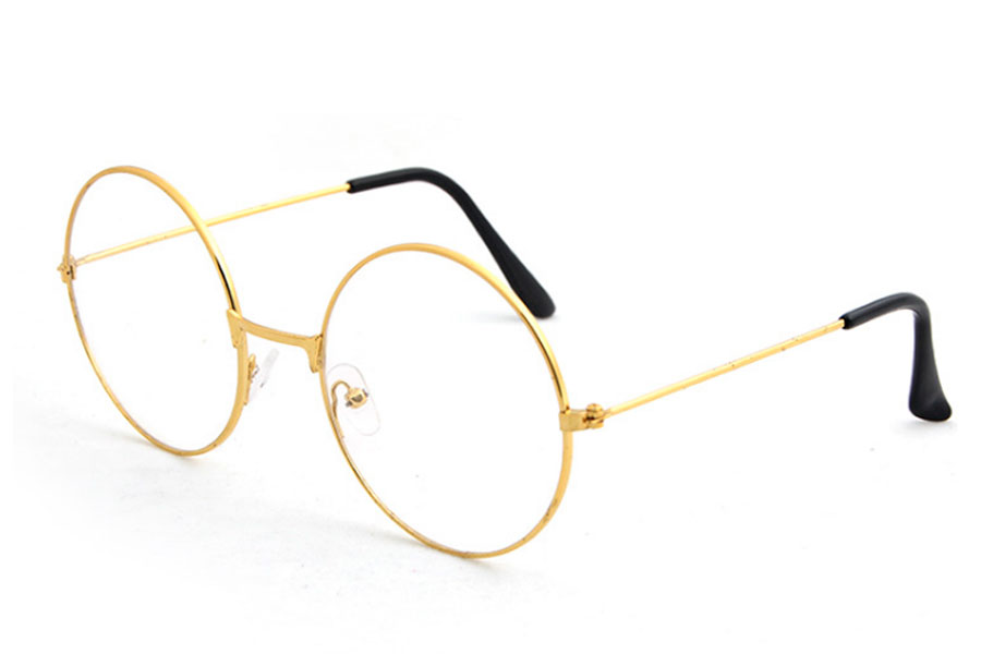 Stor guldfarvet metal brille i det moderigtige John Lennon look - Design nr. s4213